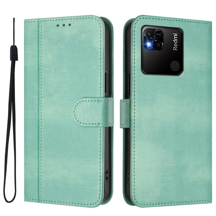 For Redmi 10A / 9C Line Splicing Buckle Retro Leather Phone Case