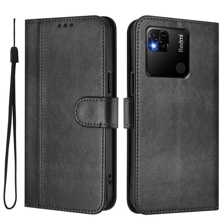 For Redmi 10A / 9C Line Splicing Buckle Retro Leather Phone Case