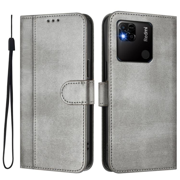 For Redmi 10A / 9C Line Splicing Buckle Retro Leather Phone Case