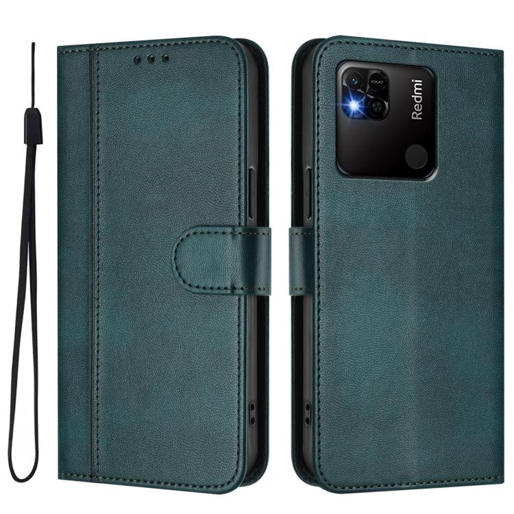 For Redmi 10A / 9C Line Splicing Buckle Retro Leather Phone Case
