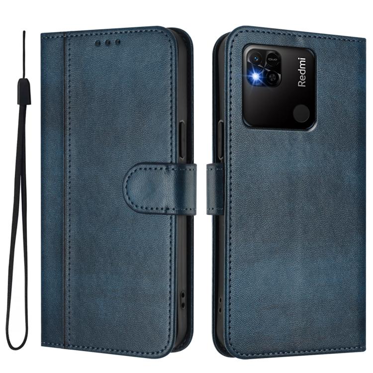 For Redmi 10A / 9C Line Splicing Buckle Retro Leather Phone Case