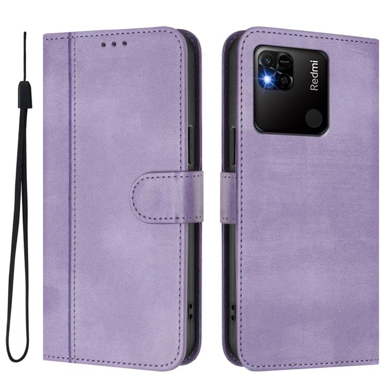 For Redmi 10A / 9C Line Splicing Buckle Retro Leather Phone Case