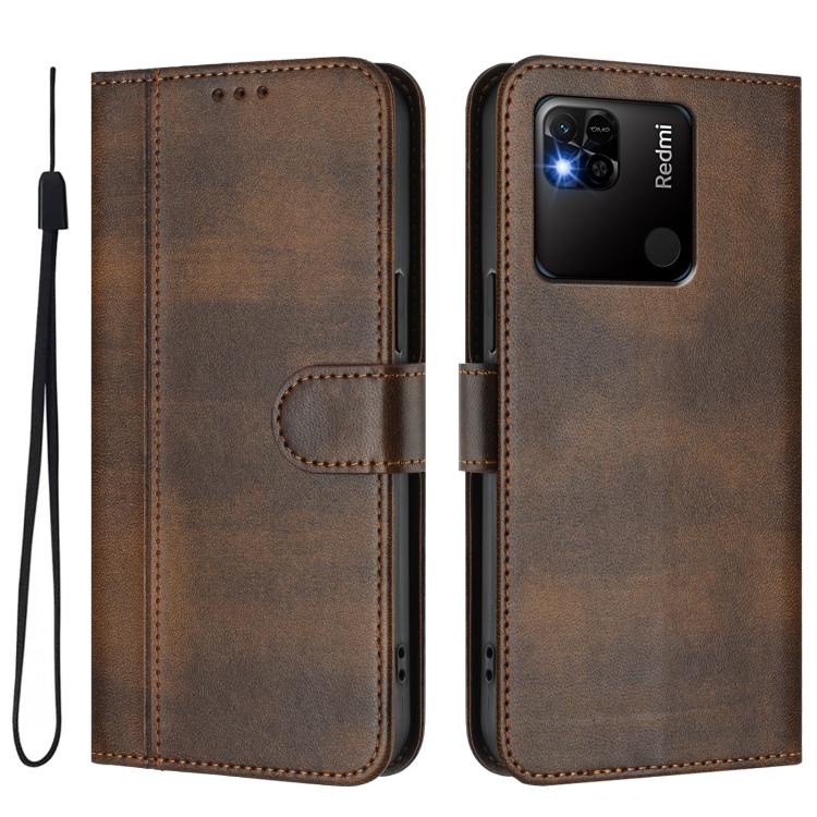 For Redmi 10A / 9C Line Splicing Buckle Retro Leather Phone Case