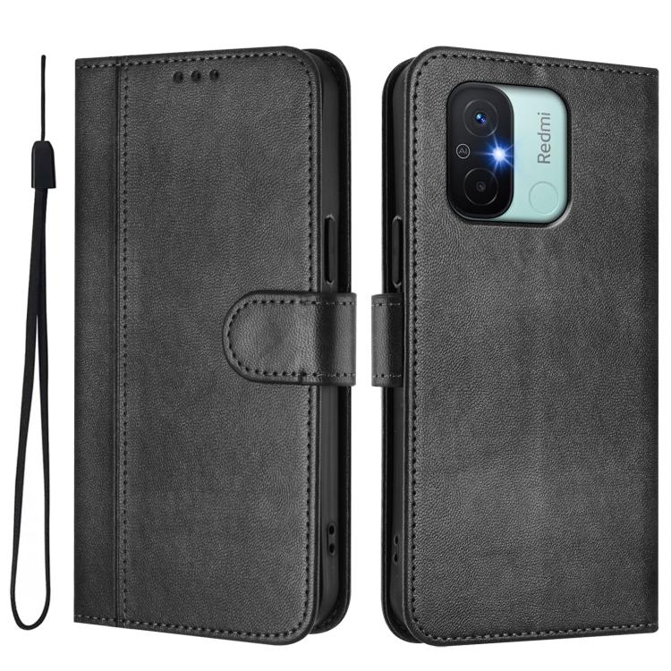 For Redmi 11A 4G Global Line Splicing Buckle Retro Leather Phone Case