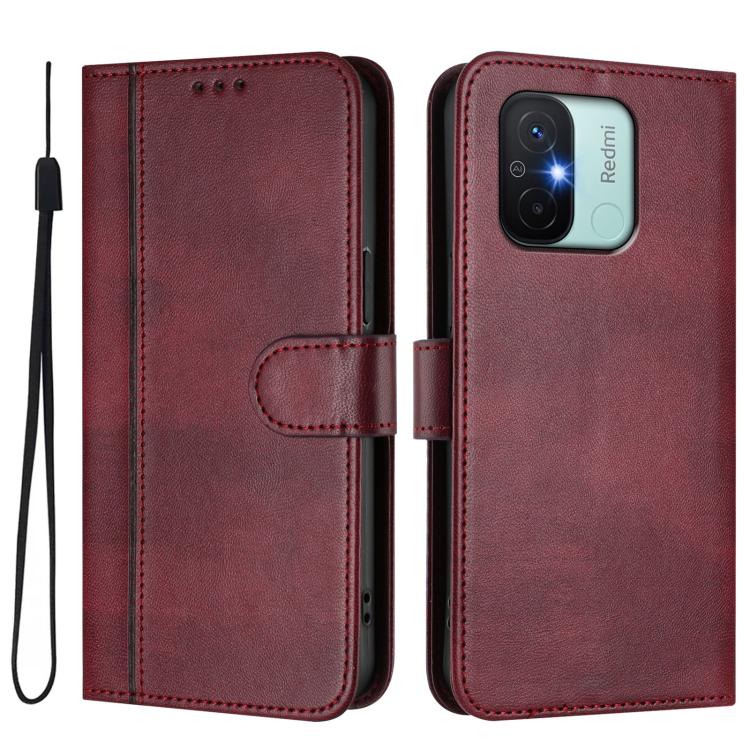 For Redmi 11A 4G Global Line Splicing Buckle Retro Leather Phone Case