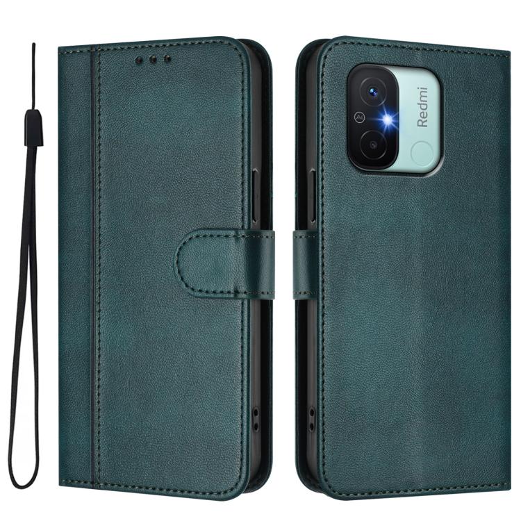 For Redmi 11A 4G Global Line Splicing Buckle Retro Leather Phone Case