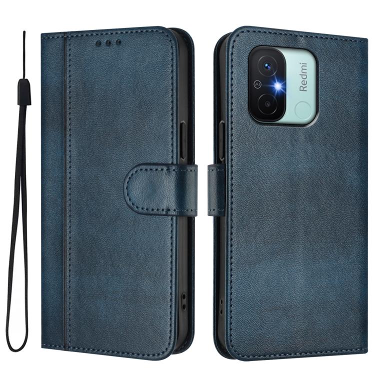 For Redmi 11A 4G Global Line Splicing Buckle Retro Leather Phone Case