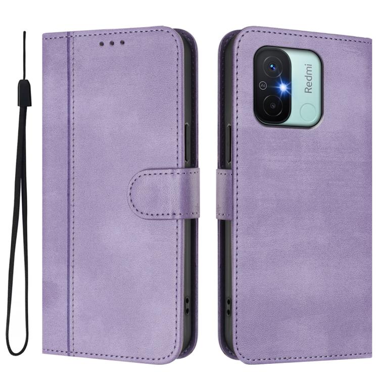 For Redmi 11A 4G Global Line Splicing Buckle Retro Leather Phone Case