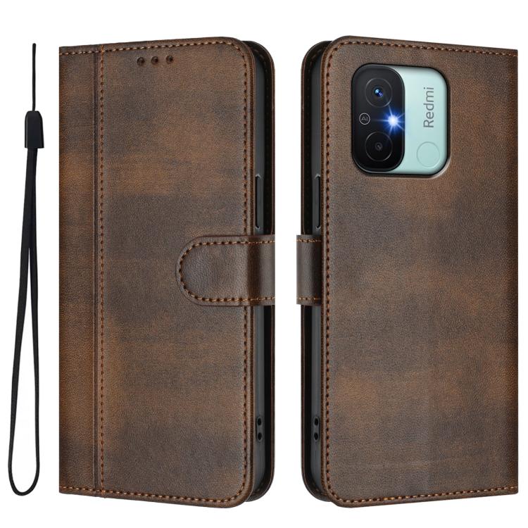 For Redmi 11A 4G Global Line Splicing Buckle Retro Leather Phone Case