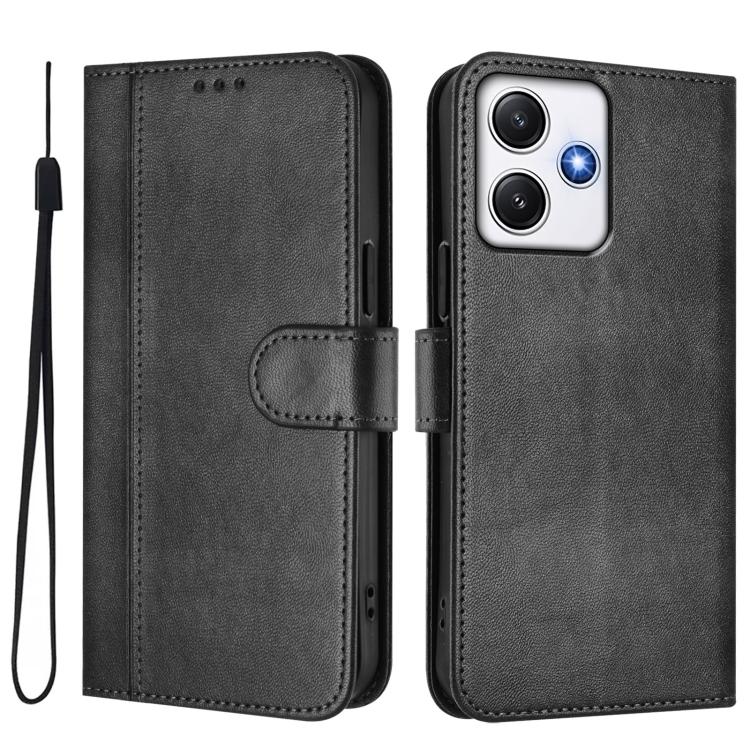 For Redmi 12 5G / 4G Global Line Splicing Buckle Retro Leather Phone Case