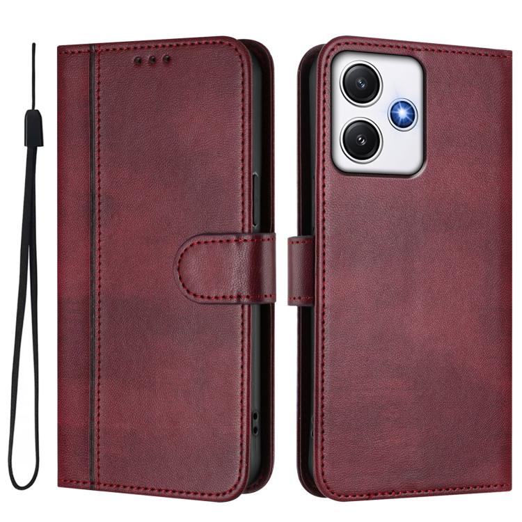For Redmi 12 5G / 4G Global Line Splicing Buckle Retro Leather Phone Case