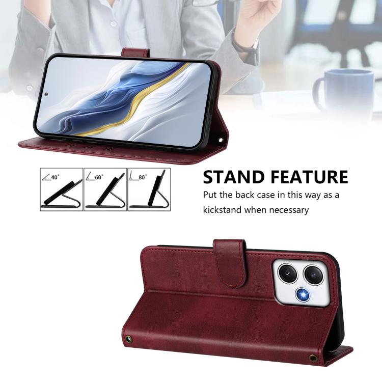 For Redmi 12 5G / 4G Global Line Splicing Buckle Retro Leather Phone Case
