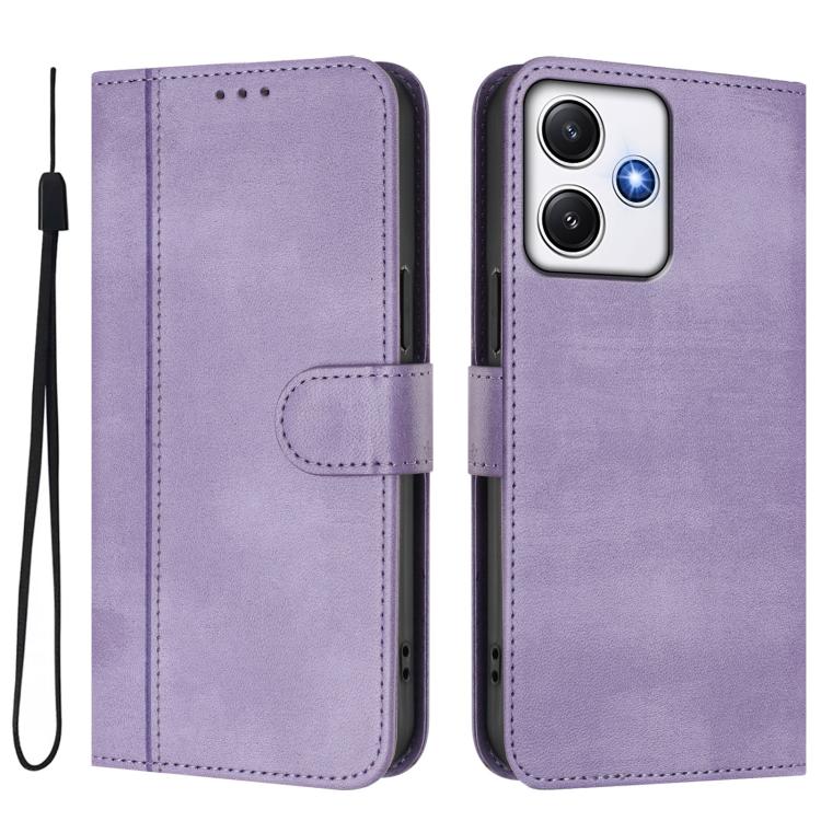 For Redmi 12 5G / 4G Global Line Splicing Buckle Retro Leather Phone Case