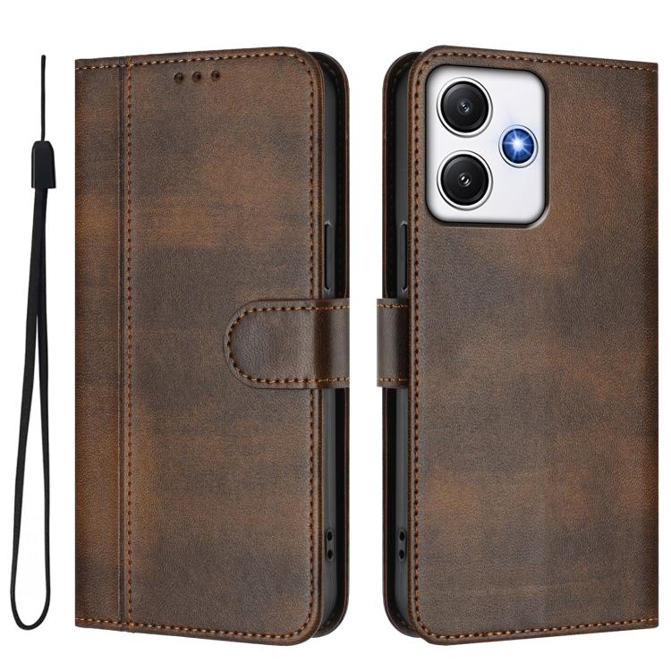 For Redmi 12 5G / 4G Global Line Splicing Buckle Retro Leather Phone Case