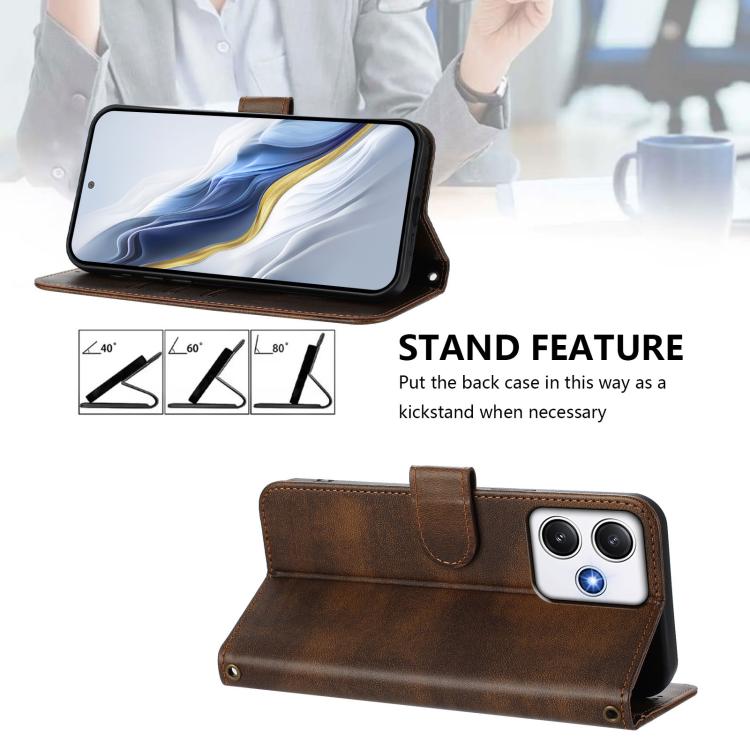 For Redmi 12 5G / 4G Global Line Splicing Buckle Retro Leather Phone Case