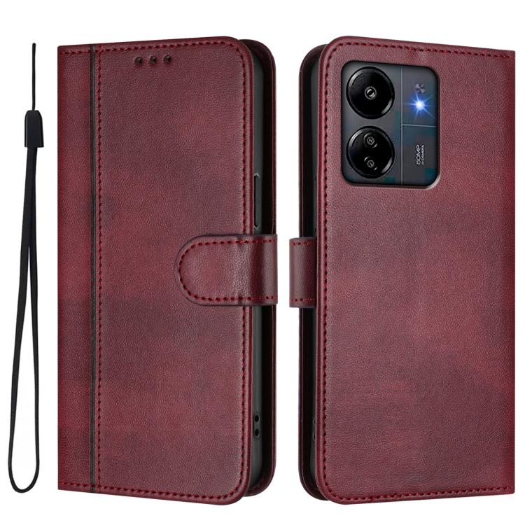For Redmi 13C 5G / 4G Global Line Splicing Buckle Retro Leather Phone Case