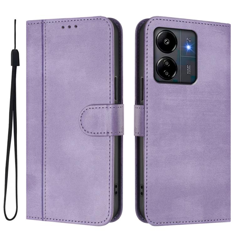 For Redmi 13C 5G / 4G Global Line Splicing Buckle Retro Leather Phone Case