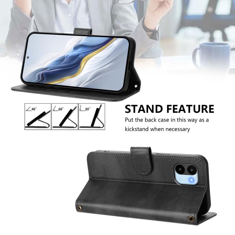 For Redmi A1 4G / A2 4G Line Splicing Buckle Retro Leather Phone Case