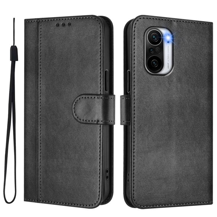 For Redmi K40 / K40 Pro Line Splicing Buckle Retro Leather Phone Case