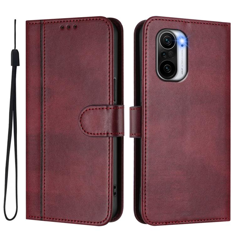 For Redmi K40 / K40 Pro Line Splicing Buckle Retro Leather Phone Case