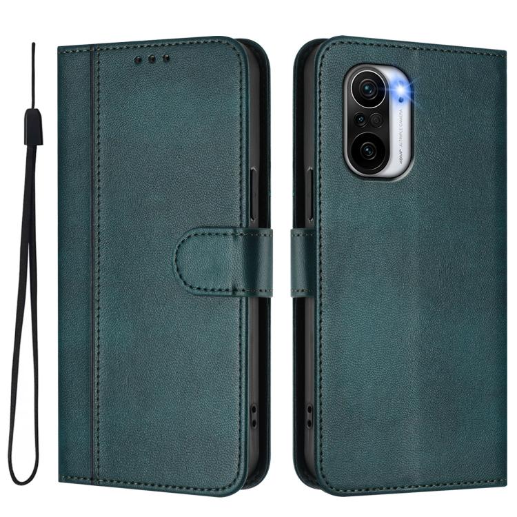 For Redmi K40 / K40 Pro Line Splicing Buckle Retro Leather Phone Case
