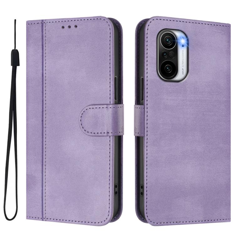 For Redmi K40 / K40 Pro Line Splicing Buckle Retro Leather Phone Case