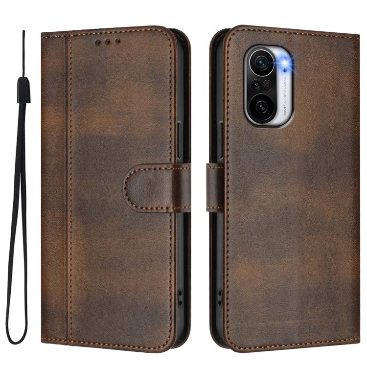 For Redmi K40 / K40 Pro Line Splicing Buckle Retro Leather Phone Case