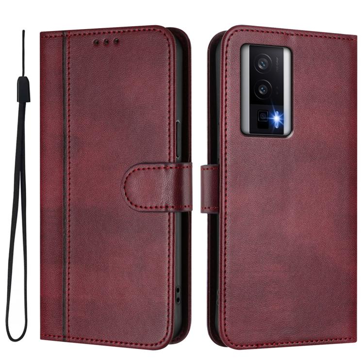 For Redmi K60 / K60 Pro Line Splicing Buckle Retro Leather Phone Case