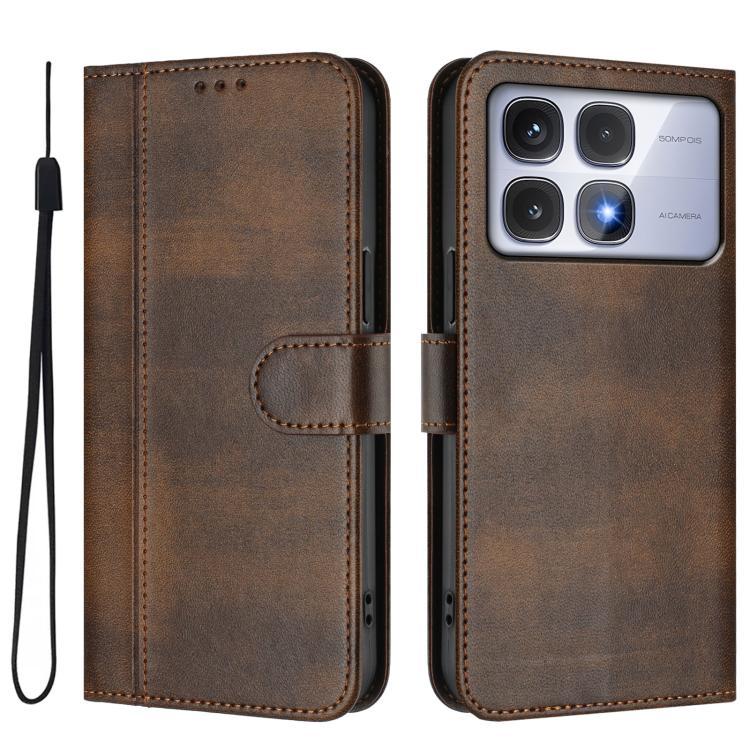 For Redmi K70 Ultra Line Splicing Buckle Retro Leather Phone Case