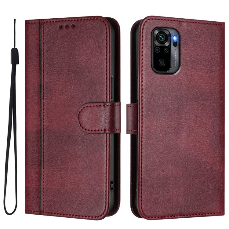 For Redmi Note 10 4G / Note 10S 4G Line Splicing Buckle Retro Leather Phone Case