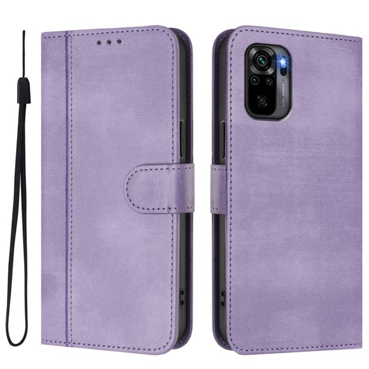 For Redmi Note 10 4G / Note 10S 4G Line Splicing Buckle Retro Leather Phone Case
