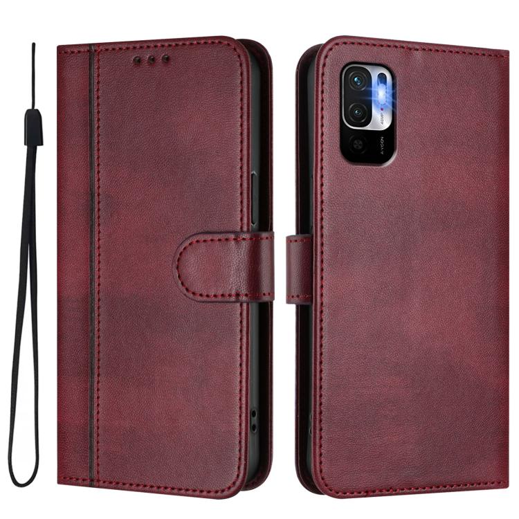 For Redmi Note 10 5G / Note 10T 5G Line Splicing Buckle Retro Leather Phone Case