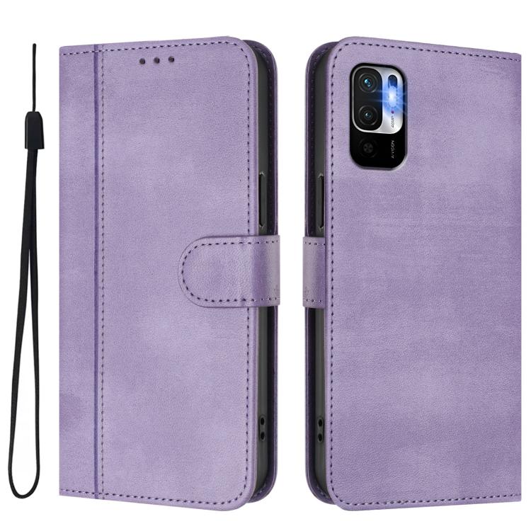 For Redmi Note 10 5G / Note 10T 5G Line Splicing Buckle Retro Leather Phone Case