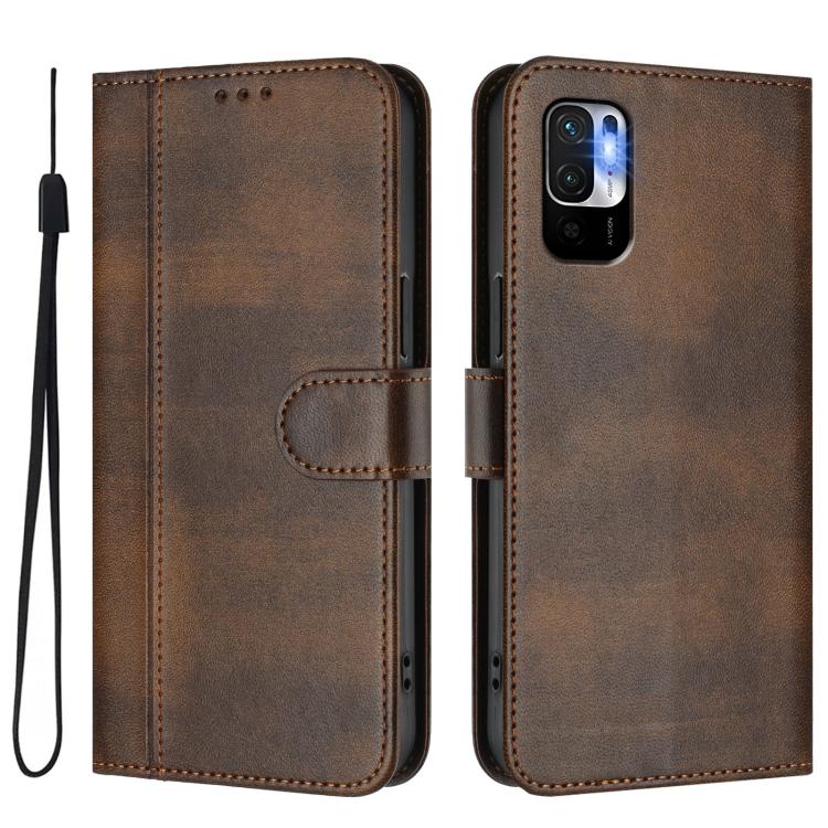 For Redmi Note 10 5G / Note 10T 5G Line Splicing Buckle Retro Leather Phone Case