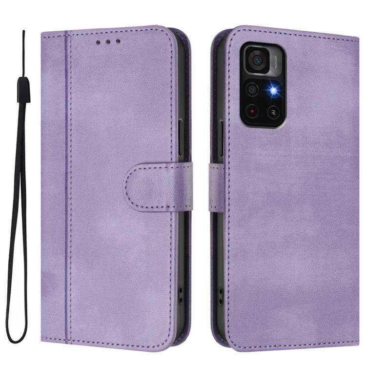 For Redmi Note 11S 5G / Xiaomi Poco M4 Pro 5G Line Splicing Buckle Retro Leather Phone Case