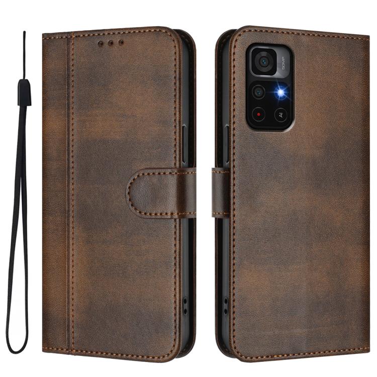 For Redmi Note 11S 5G / Xiaomi Poco M4 Pro 5G Line Splicing Buckle Retro Leather Phone Case