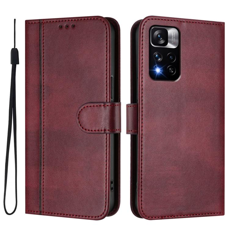 For Redmi Note 11 Pro+ 5G European Line Splicing Buckle Retro Leather Phone Case