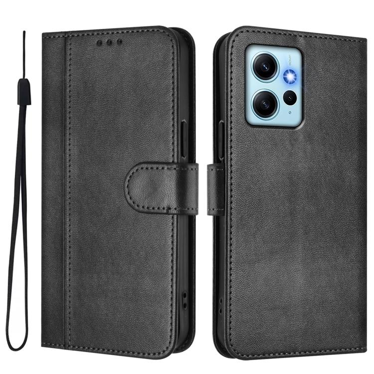 For Redmi Note 12 4G Global Line Splicing Buckle Retro Leather Phone Case