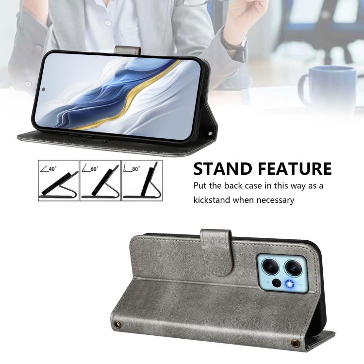 For Redmi Note 12 4G Global Line Splicing Buckle Retro Leather Phone Case