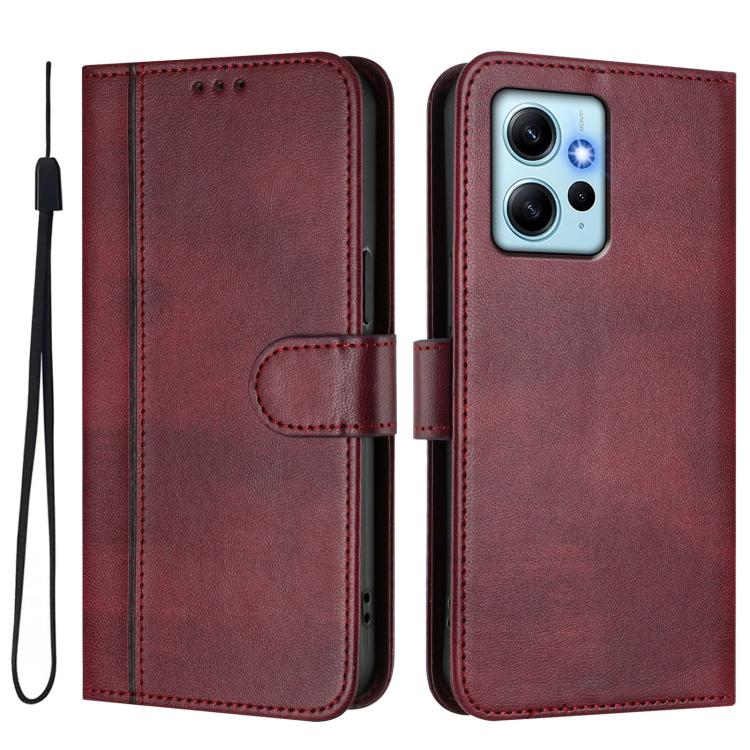 For Redmi Note 12 4G Global Line Splicing Buckle Retro Leather Phone Case