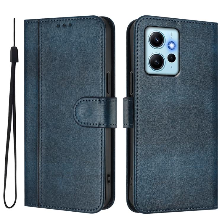 For Redmi Note 12 4G Global Line Splicing Buckle Retro Leather Phone Case