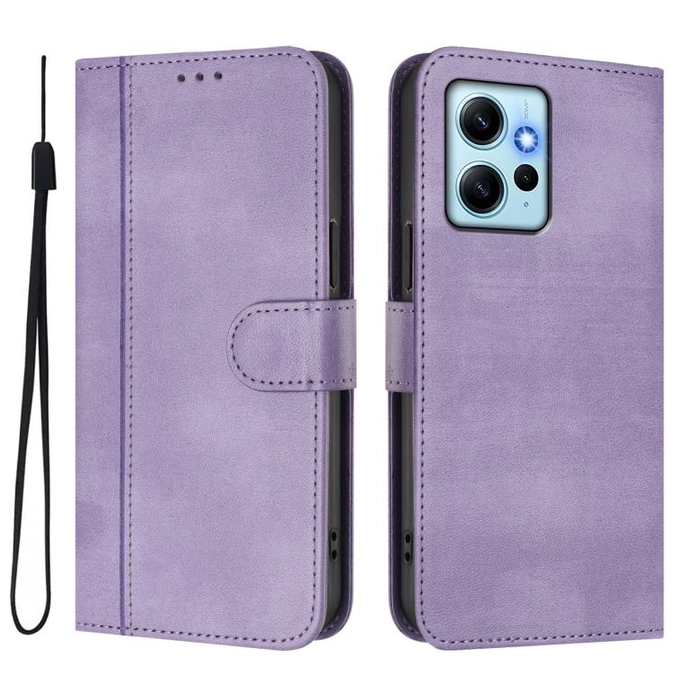 For Redmi Note 12 4G Global Line Splicing Buckle Retro Leather Phone Case