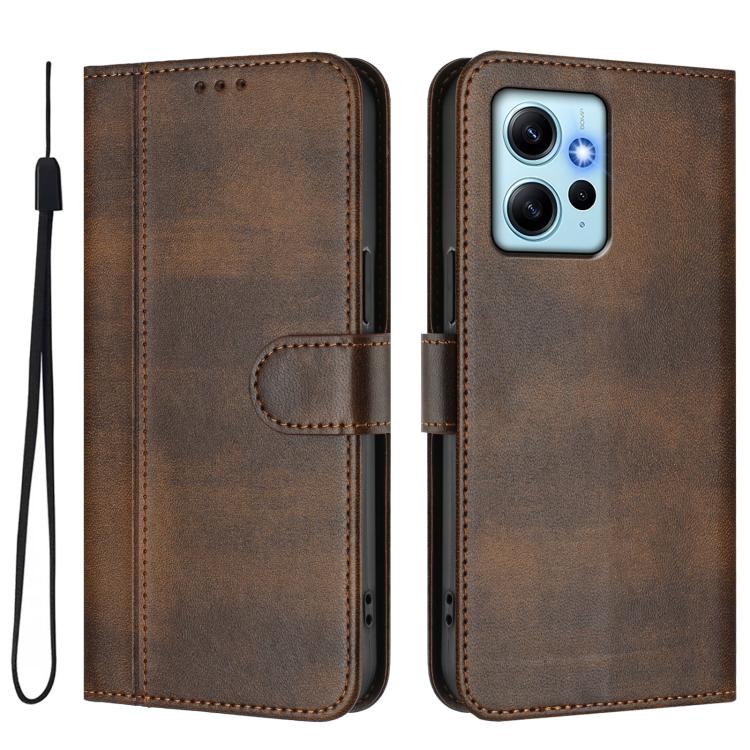 For Redmi Note 12 4G Global Line Splicing Buckle Retro Leather Phone Case