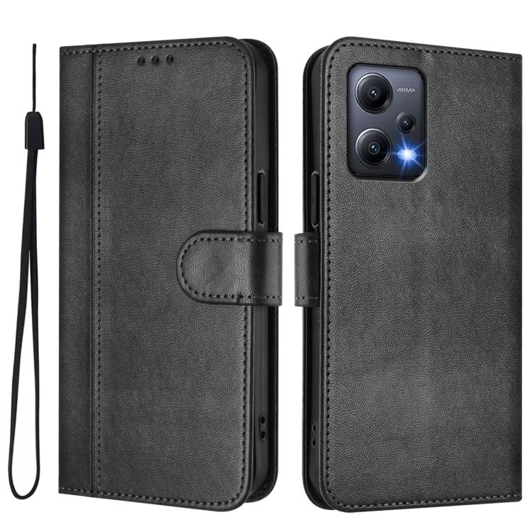 For Redmi Note 12 5G India / Xiaomi Poco X5 Line Splicing Buckle Retro Leather Phone Case