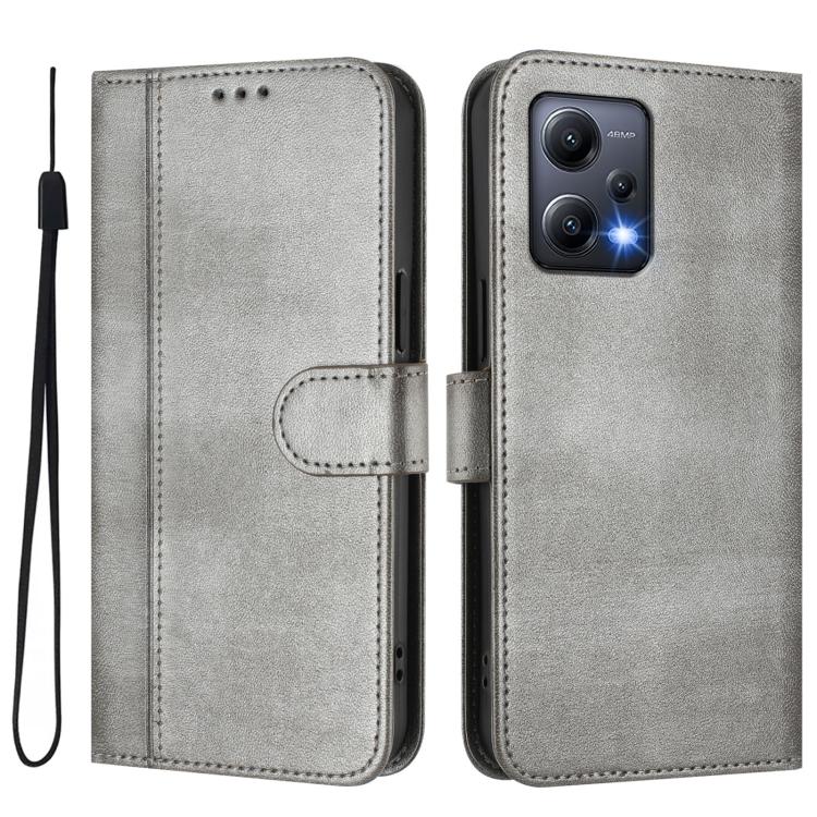 For Redmi Note 12 5G India / Xiaomi Poco X5 Line Splicing Buckle Retro Leather Phone Case