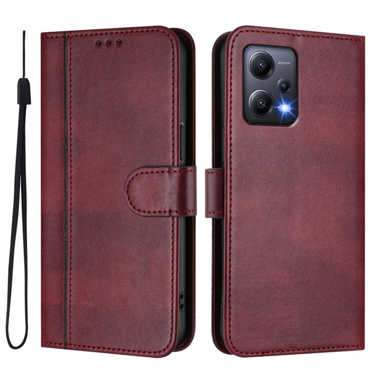 For Redmi Note 12 5G India / Xiaomi Poco X5 Line Splicing Buckle Retro Leather Phone Case