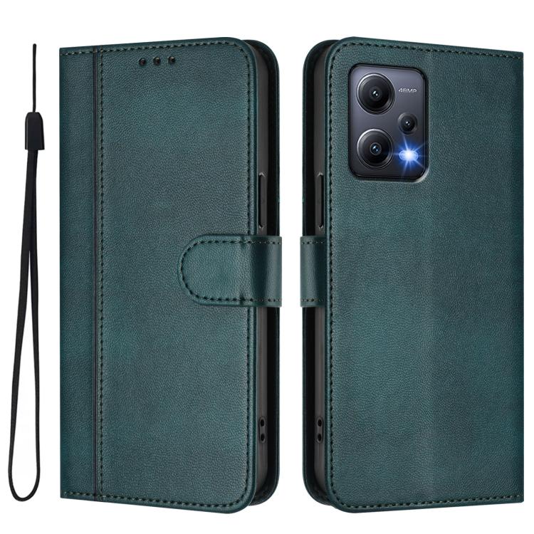 For Redmi Note 12 5G India / Xiaomi Poco X5 Line Splicing Buckle Retro Leather Phone Case