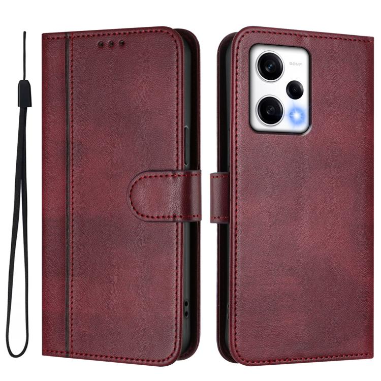 For Redmi Note 12 Pro+ 5G India Line Splicing Buckle Retro Leather Phone Case