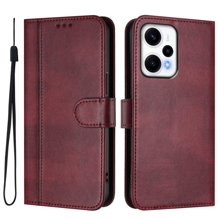For Redmi Note 12 Turbo 5G / Xiaomi Poco F5 Line Splicing Buckle Retro Leather Phone Case