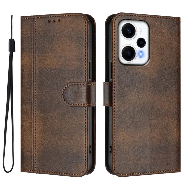 For Redmi Note 12 Turbo 5G / Xiaomi Poco F5 Line Splicing Buckle Retro Leather Phone Case